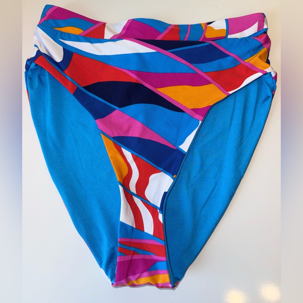 TRINA TURK REVERSIBLE BLUE & MULTI COLOR ABSTRACT PRINT BIKINI BITTOM SZ 6